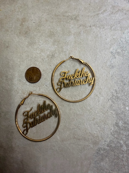 F*ck the Patriarchy Hoop Earrings - Picture 2 of 2